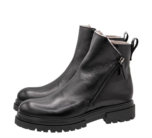 Momino Stiefel 4260 Damen Winterstiefel Lammfell Leder Schwarz, Schuhgröße:EUR 37 von Momino