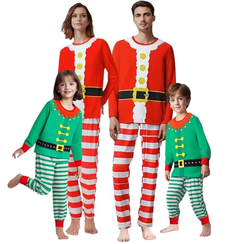 Momkonzz Matching Weihnachten Pyjamas für Familie Frauen Männer Junge Mädchen Xmas Pjs Set Paar Kinder lustig grün rot Pyjamas Schlafanzug - Kind 9-10 Jahre von Momkonzz