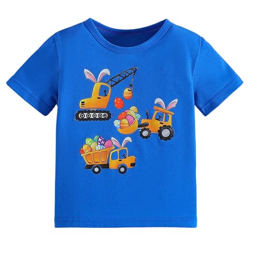 Momkonzz Toddler Boys Ostern T-Shirt Little Boys Kaninchen Digger und Osterei Print Shirts Kinder Kurze Ärmel Tops Kleidung 2-3 Jahre von Momkonzz