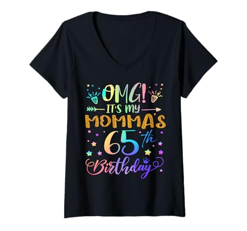 Damen OMG Es ist der 65. Geburtstag meiner Mutter, Sweet, 65 Jahre alt T-Shirt mit V-Ausschnitt Damen OMG Es ist der 65. Geburtstag meiner Mutter, Sweet, 65 Jahre alt T-Shirt mit V-Ausschnitt von Momma 65th Bday Tie Dye Son Daughter