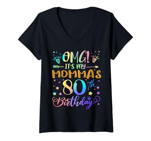 Damen OMG Es ist der 80. Geburtstag meiner Mutter, Sweet, 80 Jahre alt T-Shirt mit V-Ausschnitt Damen OMG Es ist der 80. Geburtstag meiner Mutter, Sweet, 80 Jahre alt T-Shirt mit V-Ausschnitt von Momma 80th Bday Tie Dye Son Daughter