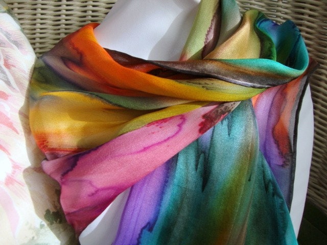 Handgefärbte, Handbemalte Seide, Über Dem Regenbogen-Seidenschal Handgefärbte, Handbemalte Seide, Über Dem Regenbogen-Seidenschal von MommaGoddess