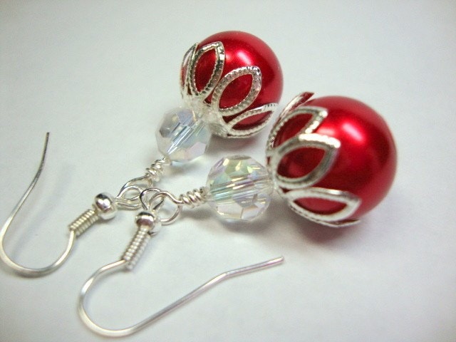 Rote Perlen & Kristall Ohrringe Formal Anlass Urlaub Hochzeit Schmuck von MommaGoddess