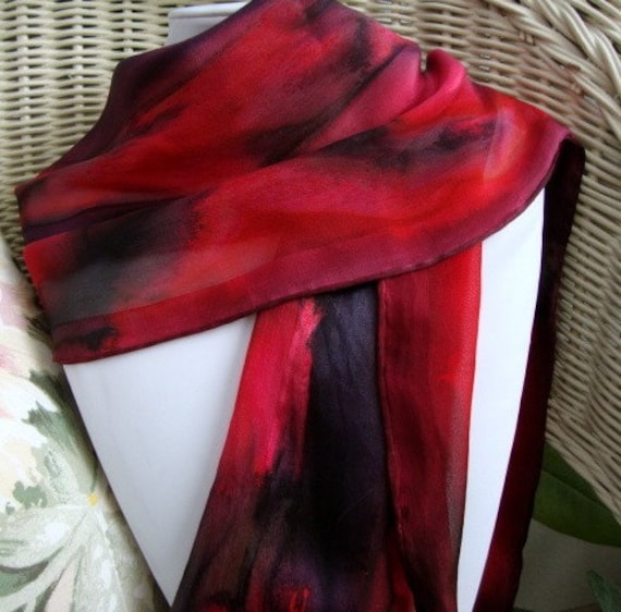 Schal, Seide, Frauen, Handbemalt in Rot Und Schwarz Seidenschal Schal, Seide, Frauen, Handbemalt in Rot Und Schwarz Seidenschal von MommaGoddess