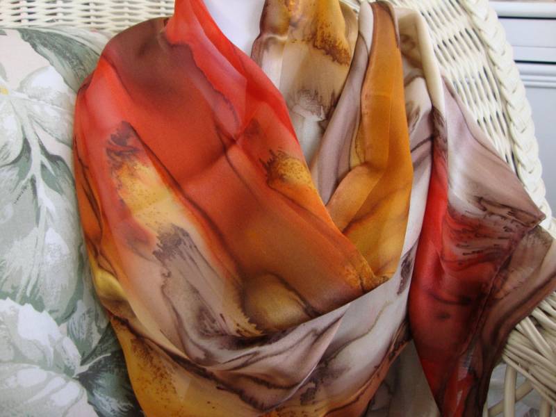 Schal, Seide, Frauen, Handgefärbt, Southwest Sunset Seidenschal, Chestnut Apricot Crimson Havanis Schal, Seide, Frauen, Handgefärbt, Southwest Sunset Seidenschal, Chestnut Apricot Crimson Havanis von MommaGoddess