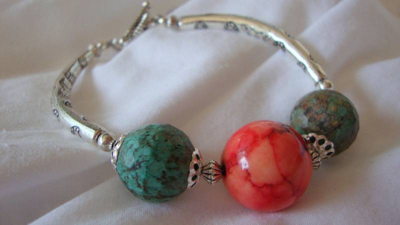 Silber Sunrise Armband Mit Türkis Und Koralle Silber Sunrise Armband Mit Türkis Und Koralle von MommaGoddess