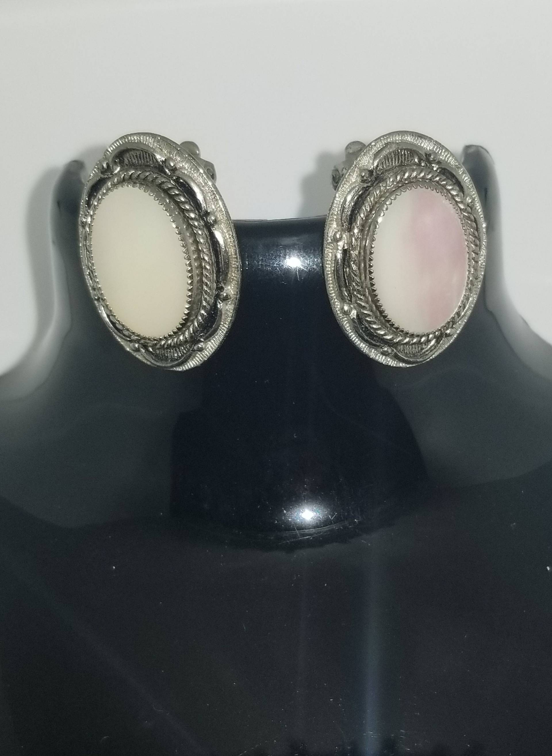 Jahrgang Judy Lee Silber Ton Faux Perlmutt Perle Inlay Jahrgang Judy Lee Silber Ton Faux Perlmutt Perle Inlay von MommaKosmos