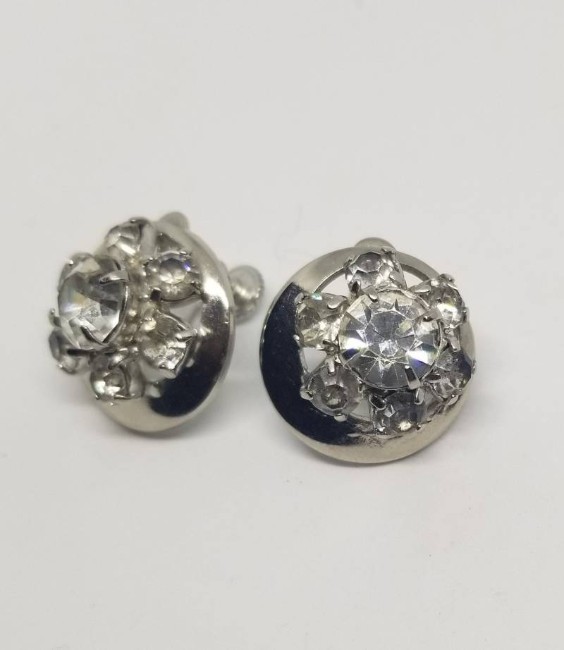 Runde Strass Schraube Wieder Ohrringe Vintage Runde Strass Schraube Wieder Ohrringe Vintage von MommaKosmos