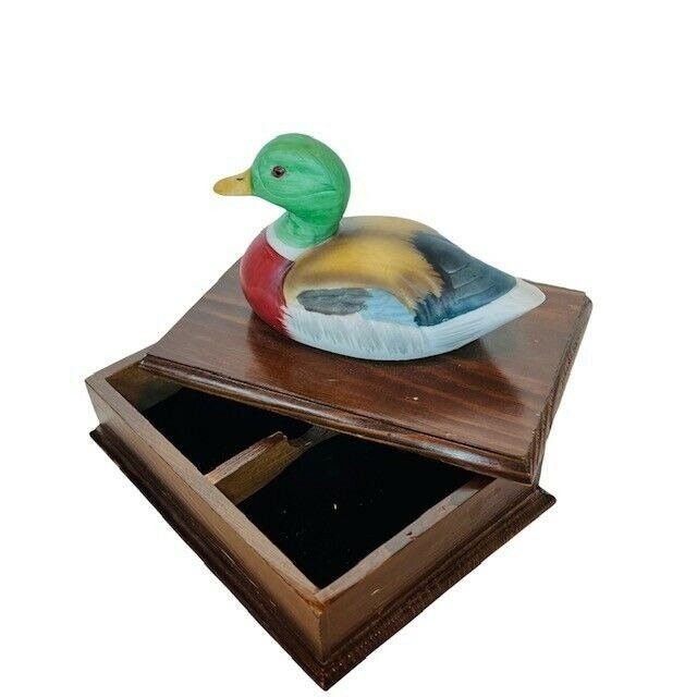 Ente Figur Porzellan Skulptur Deko Mallard Holz Schmuckkästchen Vtg von MommaofThreeMonkeys