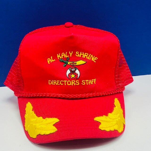 Snapback Trucker Hat Vintage Mütze Vtg Americana Verstellbare Herren Freimaurer Freimaurerei Al Kaly Schrein Elch Lodge Personal Rot Gold von MommaofThreeMonkeys