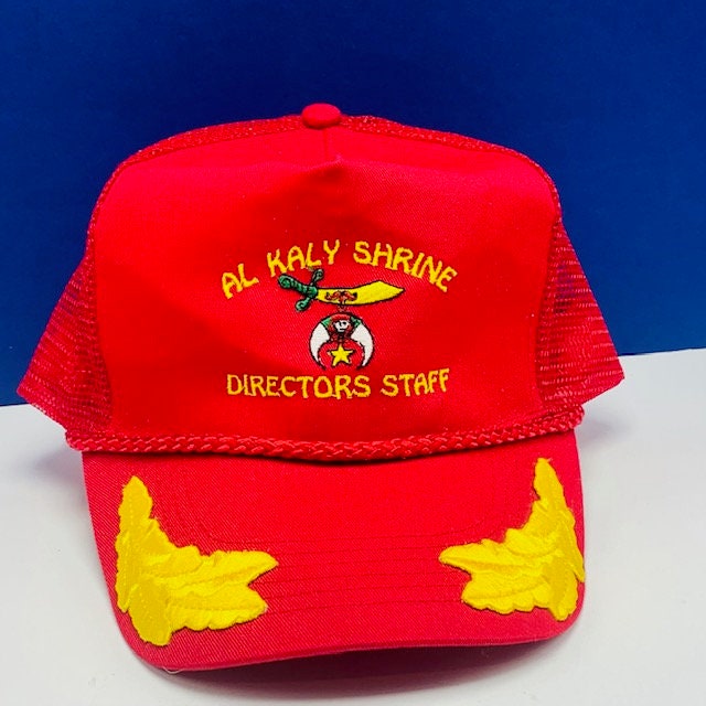 Snapback Trucker Hat Vintage Mütze Vtg Americana Verstellbare Herren Freimaurer Freimaurerei Al Kaly Schrein Elch Lodge Personal Rot Gold von MommaofThreeMonkeys