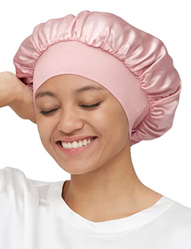 Mommesilk Seide Schlafmütze Damen mit Langen Haaren Weiche Nachtmütze mit breitem Gummiband für Schlafen/Krebs/Chemo/Haar-Verlust Verpackung MEHRWEG - Hell Pflaume von Mommesilk