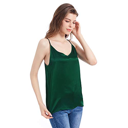 Mommesilk Seidentop Cami Vest Träger Top Unterhemd Damentop Spaghettihemd Damen Verpackung MEHRWEG (L, Grün) von Mommesilk