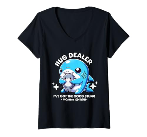 Damen Hug Dealer Funny Mommy Appreciation Shark Mom Zitat T-Shirt mit V-Ausschnitt von Mommy Hugs Family Funny Hug Dealer