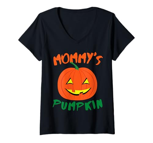 Damen Mommy's Pumpkin Halloween Mädchen Jungen Kürbisse Kleinkind lustig T-Shirt mit V-Ausschnitt von Mommys Pumpkin Shopp