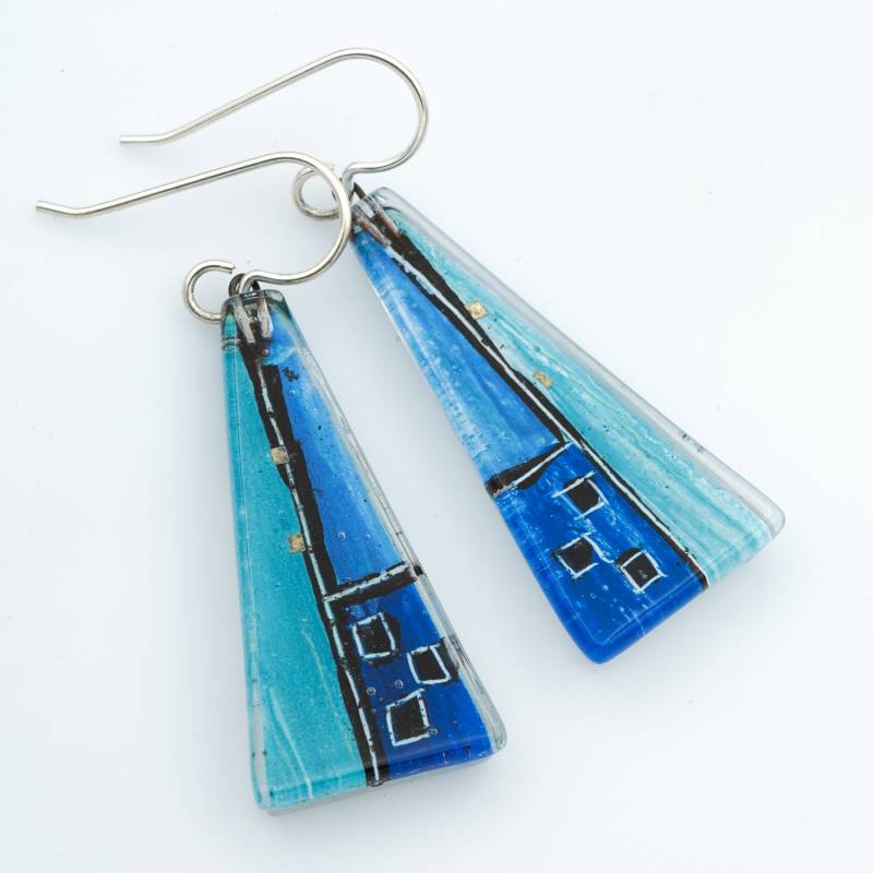 Fusing-Glas Ohrringe Blauhaus Dreiecke | Hundertwasser Vienna Artsy Blue Fusing-Glas Ohrringe Blauhaus Dreiecke | Hundertwasser Vienna Artsy Blue von MomoGlassworks