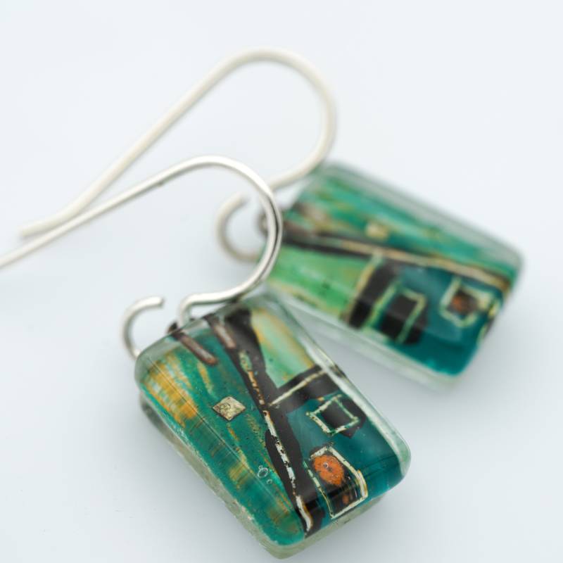 Fusing-Glasohrringe Grünhaus Tropfen Fusing-Glasohrringe Grünhaus Tropfen von MomoGlassworks