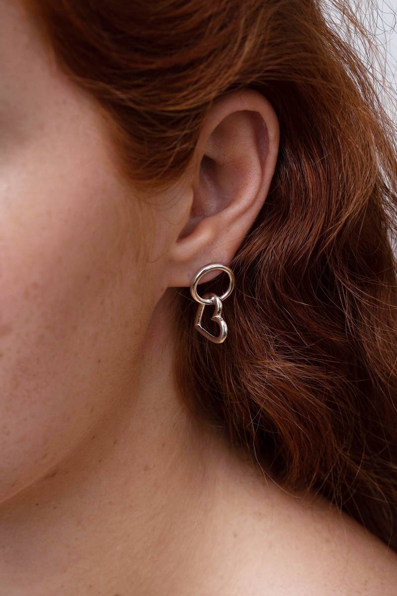 Große Offene Herz Ohrringe Silber, Vergoldet, Drop Sterling Einzelohrringe Mädchen von MomoSara