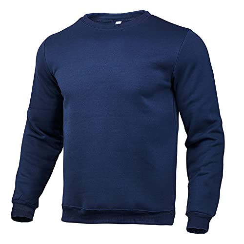 Herren Sweatshirt Pullover Pulli mit Rundhalsausschnitt Sweatshirt Pullover Langarmshirt Basic Langarm Funktionsshirt Warm Wanderpullover Atmungsaktiv Sportshirt für Freizeit und Beruf (Navy, XXL) von Momolaa