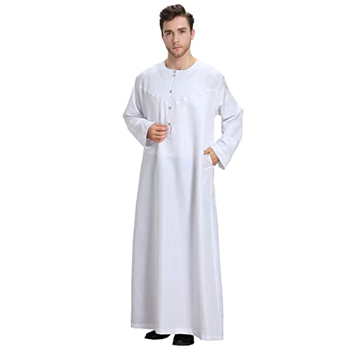 Islamische Kleidung Herren Muslimische Kleider Herren Islamisch Royalty Dubai Robe O-Ausschnitt Lange Ärmel Retro Tuniken Abaya Maxikleid Gebetskleidung für Männer von Momolaa