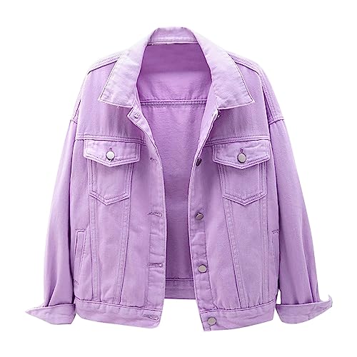 Momolaa Bunte Damen-Jeansjacke in Übergröße, kurzes Baggy-Top Jeansjacke Edel Damen (Purple, XL) von Momolaa