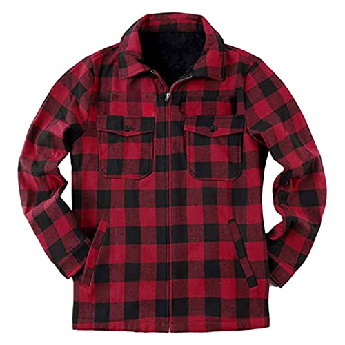 Momolaa Holzfällerhemd Herren, Langarm Kariertes Bequemes Button-up Hemd Thermohemd Winterjacke Gefüttert Fleecefutter Schützendem Innenfutter Holzfäller Jacke von Momolaa