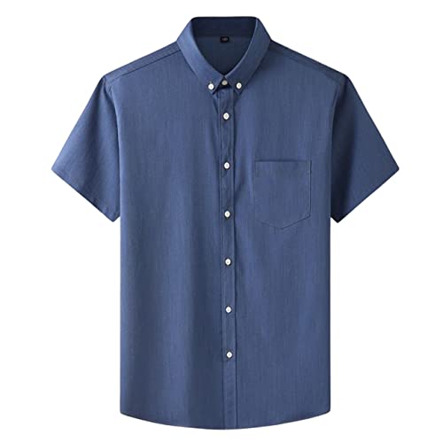 Momooda Herren Jeanshemd Regular Fit Stretch Kurzarm Button-Down-Hemden, lässige leichte Sommerhemden, Blau 02, 3XL von Momooda