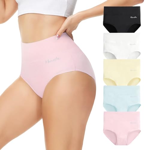 Momoshe Bauchweg Unterhose Damen Perioden Unterwäsche Hipster High Waist Hohe Taille Tanga Schlüpfer Baumwolle Women's Knickers Schwarz Weiß Farbe Blau Rosa 5er Pack M von Momoshe