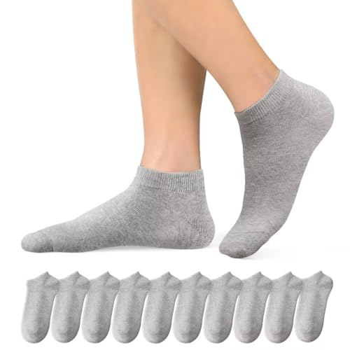 Momoshe Damen Socken Herren 10 Paar Baumwolle Sneakersocken Sportsocken Unisex Grau 39-42 von Momoshe