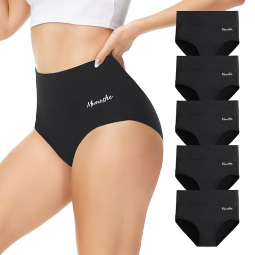 Momoshe Damen-Unterhosen Skiny Personalisiert Atmungsaktiv Push Up Unterhose Sexy Set Shaping Unterwäsche Damen Baumwolle Hohe Taille Hipster Für Frau Schwarz 5er Pack 2XL von Momoshe