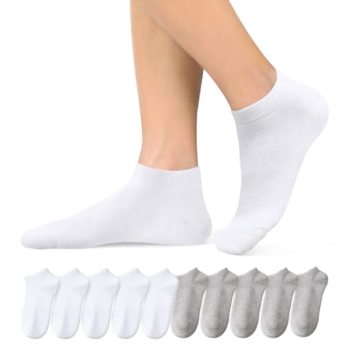 Momoshe Herrensocken Baumwolle Sportsocken Sneaker Socken Damen Kurze Laufsocken 47-50 Grau Weiß 10 Paar von Momoshe