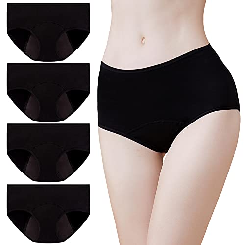 Momoshe Menstruationsunterwäsche Perioden Unterwäsche Damen Baumwolle 3er PackUnterhosen Menstruation Panties Frauen Auslaufsicher Schwarz XXL von Momoshe