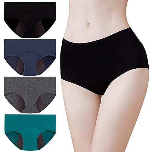 Momoshe Menstruationsunterwäsche Starke Blutung Damen Perioden Unterwäsche Baumwolle 4er Pack Unterhosen Menstruation Panty Frauen Schwarz Dunkelgrau Marine Grün S von Momoshe