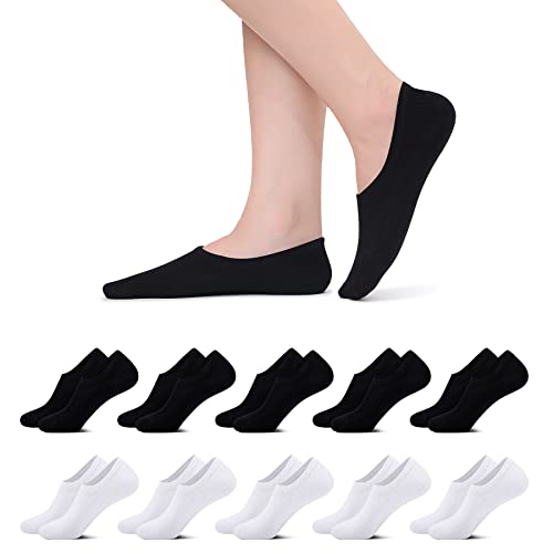 Momoshe Sneaker Socken Damen 35-38 Füßlinge Damen Füsslinge Herren Invisible No Show Socks Kurz Socken Rutschfest mit Silikonpad Unsichtbare 10 paar Schwarz Weiß von Momoshe