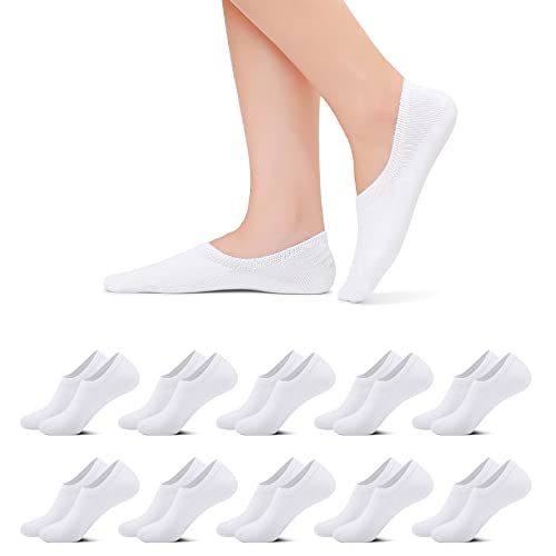 Momoshe Sneaker Socken Herren 43-46 Füßlinge Damen Füsslinge Invisible No Show Socks Kurz Socken Rutschfest mit Silikonpad Unsichtbare 10 paar Weiß von Momoshe