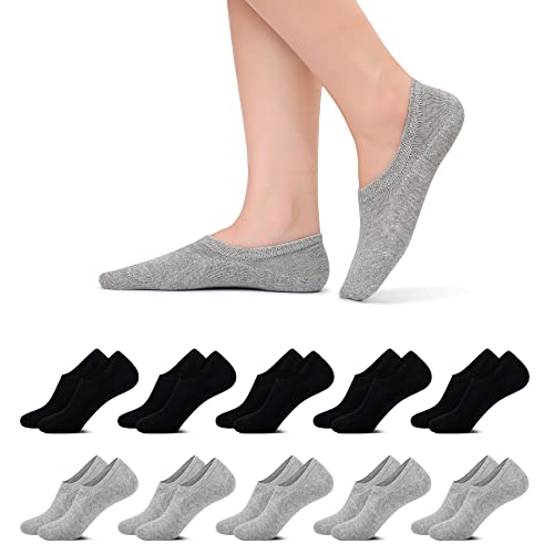 Momoshe Sneaker Socken Herren 47-50 Füßlinge Damen Füsslinge Invisible No Show Socks Kurz Socken Rutschfest mit Silikonpad Unsichtbare 10 paar Schwarz Grau von Momoshe