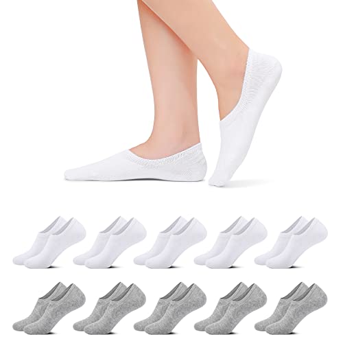 Momoshe Sneaker Socken Herren 47-50 Füßlinge Damen Füsslinge Invisible No Show Socks Kurz Socken Rutschfest mit Silikonpad Unsichtbare 10 paar Weiß Grau von Momoshe