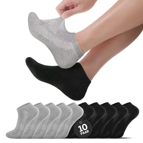 Momoshe Socken Damen 39-42 Sneakersocken Damen 39-42 Sportsocken 10 Paar Herrensocken Laufsocken Atmungsaktive Socken Halbsocken Baumwollsocken Kurze Schwarz Grau von Momoshe