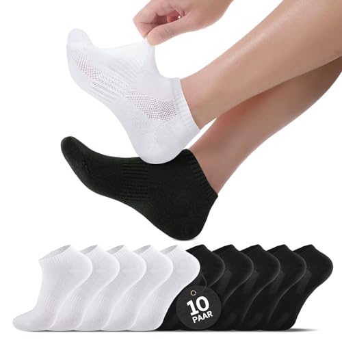 Momoshe Socken Damen 39-42 Sneakersocken Damen 39-42 Sportsocken 10 Paar Herrensocken Laufsocken Atmungsaktive Socken Halbsocken Baumwollsocken Kurze Schwarz Weiß von Momoshe