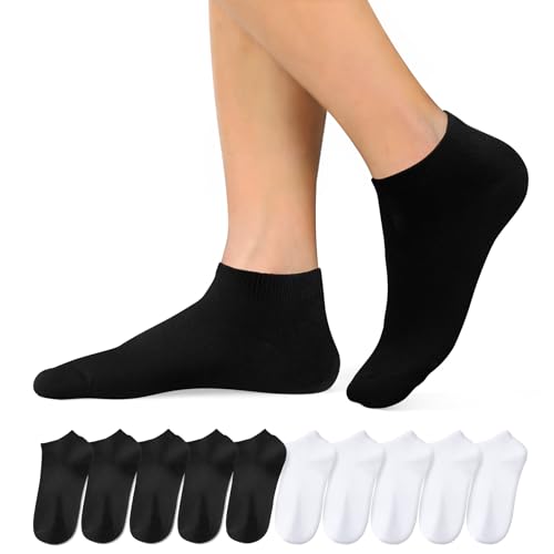 Momoshe Socken Herren Damen 47-50 Baumwolle Sportsocken Schwarz Weiß Sneaker Socken Halbsocken 10 Paar von Momoshe
