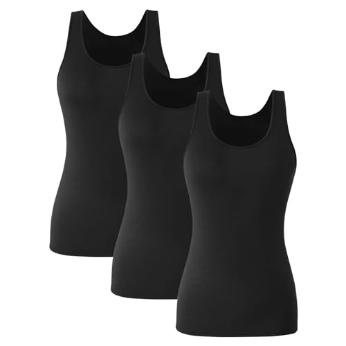 Momoshe Tank Top Damen Tanktops Frauen Unterhemden Damen Baumwolle 3er Pack Unterhemden Mädchen Schwarz,XL von Momoshe