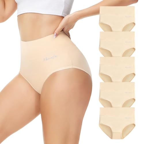 Momoshe Unterhosen Damen Baumwolle Unterwäsche Frauen High Waist Bauch Weg Unterhose Slip Atmungsaktiv Tanga Hohe Taille Weich Panties Farbe 5er Pack XL von Momoshe