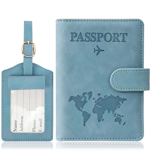 Momowin Reisepasshülle, PU Brieftasche,Travel Essentials, Passport Holder für Damen Herren, Schutz für Pässe, Tickets, Kreditkarten und SIM-Karten auf Reisen (Hellblau) von Momowin