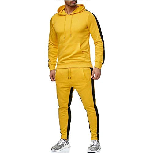 Momoxi Herren Jogginganzug Übergrößen Herren Cotton Relax Trainingsanzug Freizeitanzug Set Herbst Sportbekleidungsset Hosenanzug Langarmshirt Tunika Weight turnanzüge Weste gelb L von Momoxi