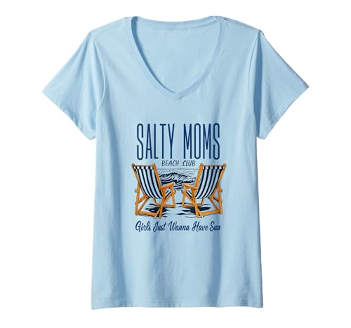 Damen Salty Moms Beach Club Girls Just Wanna Have Sun Lustige Mama T-Shirt mit V-Ausschnitt Damen Salty Moms Beach Club Girls Just Wanna Have Sun Lustige Mama T-Shirt mit V-Ausschnitt von Moms Beach Club Moms Just Want to Have Fun Ts