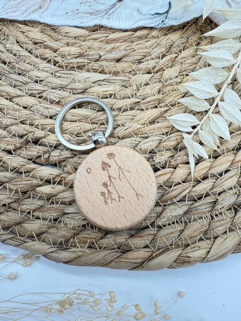 Schlüsselanhänger Rund Aus Holz Personalisiert Mit Kinderzeichnung Handgeschriebener Text Geschenk Vatertag Muttertag Weihnachten von MomsCrew