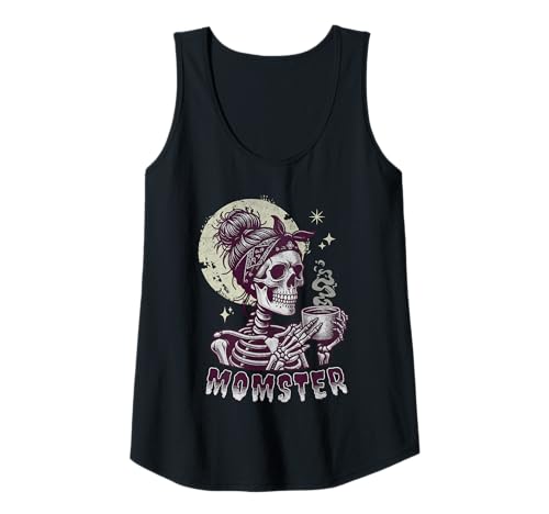 Damen Momster Skull Mom Coffee Lover Halloween-Haarbrötchen Mama Tank Top Damen Momster Skull Mom Coffee Lover Halloween-Haarbrötchen Mama Tank Top von Momster Costume Halloween Skull Mom