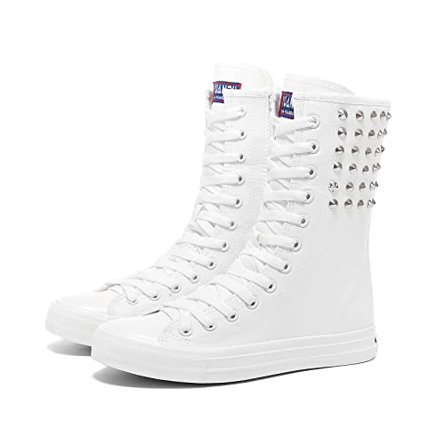 Damen-Sneaker aus Segeltuch, hohe Spitze, modische Freizeitschuhe für Mädchen, Weiß-02, 40 EU von Momuk
