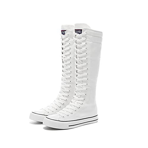 Momuk Damen Stiefel Mitte Wade Kniehoch Hoher Reißverschluss Hoher Schnürschuh Stilvolle Punk Flache Sneaker Stiefel Schuhe für Mädchen Momuk Damen Stiefel Mitte Wade Kniehoch Hoher Reißverschluss Hoher Schnürschuh Stilvolle Punk Flache Sneaker Stiefel Schuhe für Mädchen von Momuk