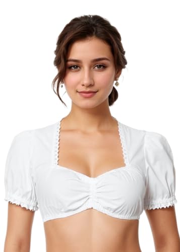 Momuk Dirndlbluse aus Baumwolle Damen Elegante weiße Dirndl Bluse Kurzarm Oktoberfest Trachtenbluse von Momuk